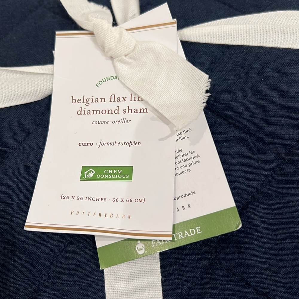🔷Pottery Barn🔷2 Belgian Flax Linen Diamond Quilted Euro Shams in Midnight - Picture 7 of 7